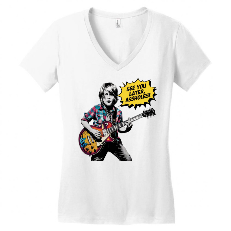 A Little Boy With Kurt Cobain Style Playing Guitar Women's V-Neck T-Shirt by John Nichols | Artistshot