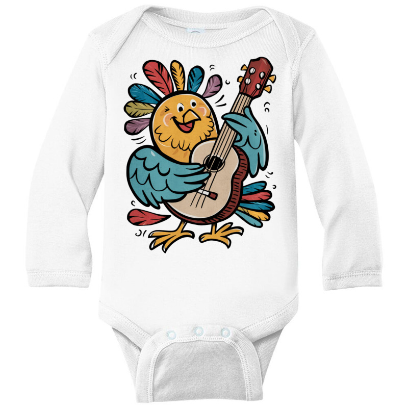 Illustration Bird Playing Biola Long Sleeve Baby Bodysuit | Artistshot