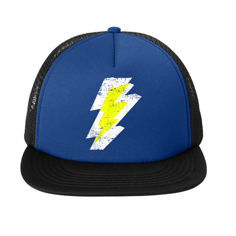 Lightning Bolt Distressed Tshirt White Yellow Graphic Print Foam Snapback hat by sosieclaton | Artistshot