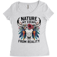 A Skull Of A Bull With Hornsdecorated With Flowers Women's Triblend Scoop T-shirt | Artistshot