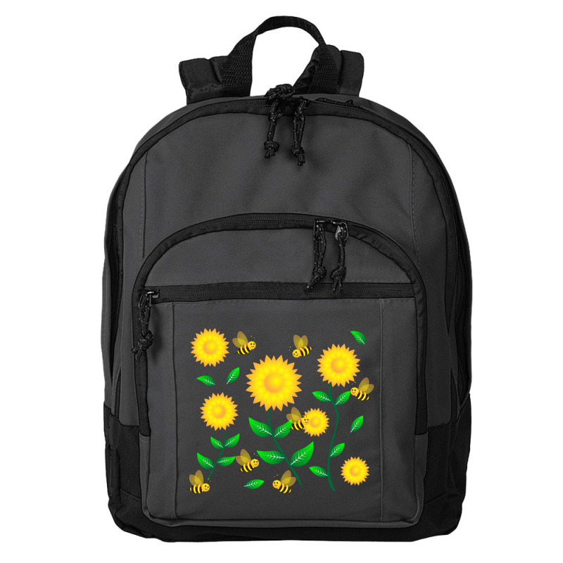 Honey Bee Cartoon On Sunflower Pattern Basic Backpack | Artistshot