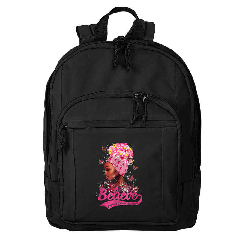 Breast Cancer Awareness Black Woman Warrior Support Believe Basic Backpack | Artistshot