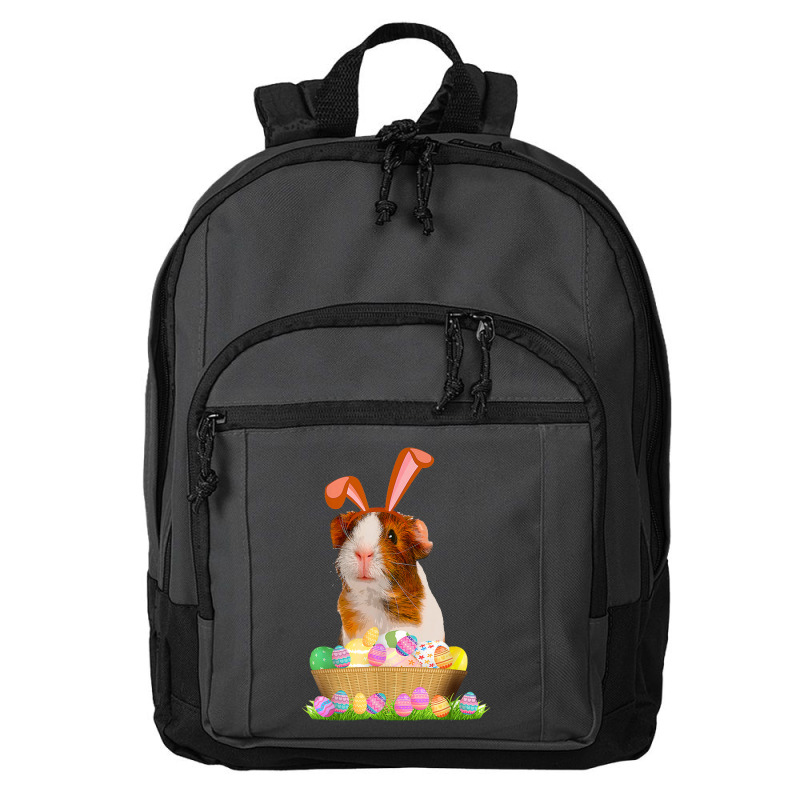 Funny Guinea Pig With Cute Bunny Ears Easter Day Eggs Basket Basic Backpack | Artistshot