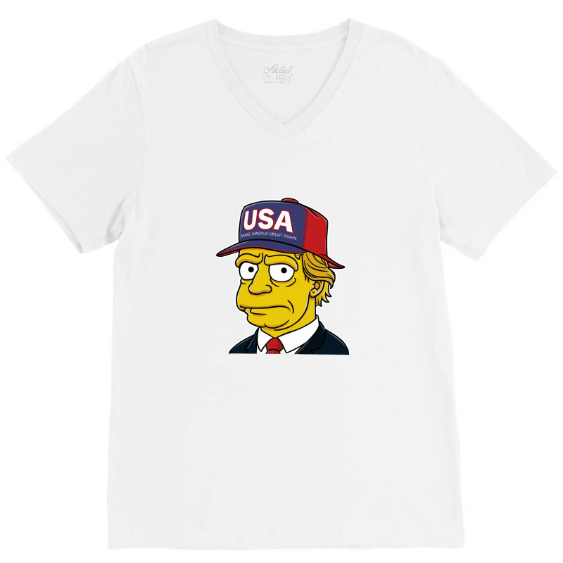 Donald Trump In The Style Of A Simpson Character V-Neck Tee by John Nichols | Artistshot