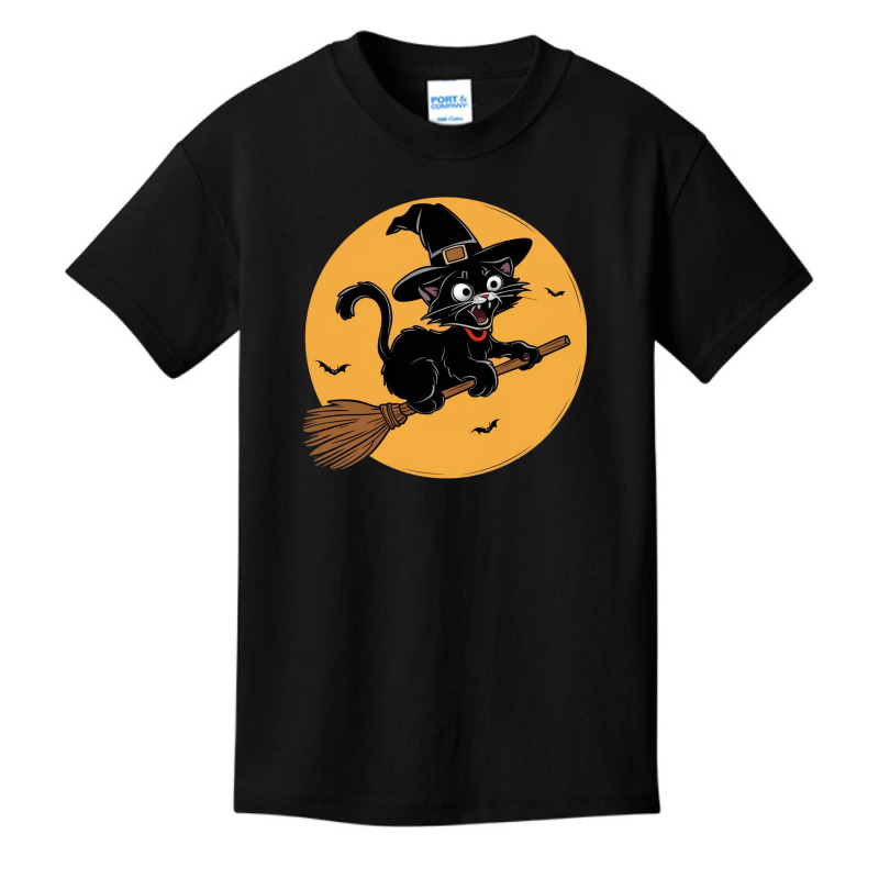 Witche Cat On A Broom Basic Youth T-shirt by John Nichols | Artistshot