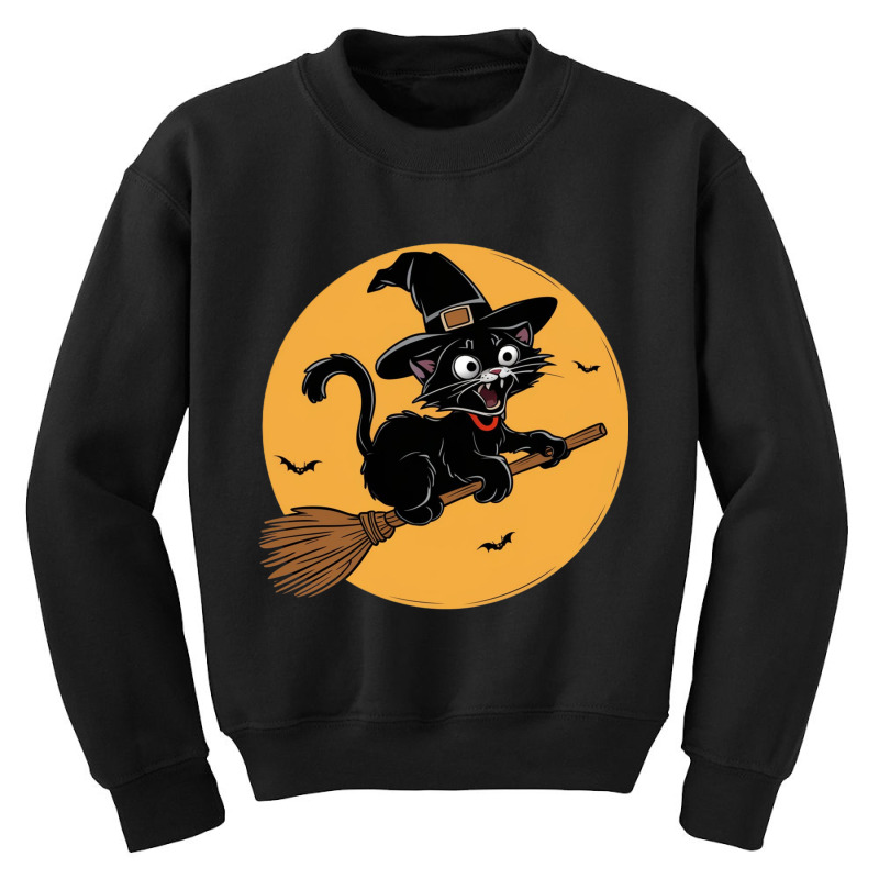 Witche Cat On A Broom Youth Sweatshirt by John Nichols | Artistshot