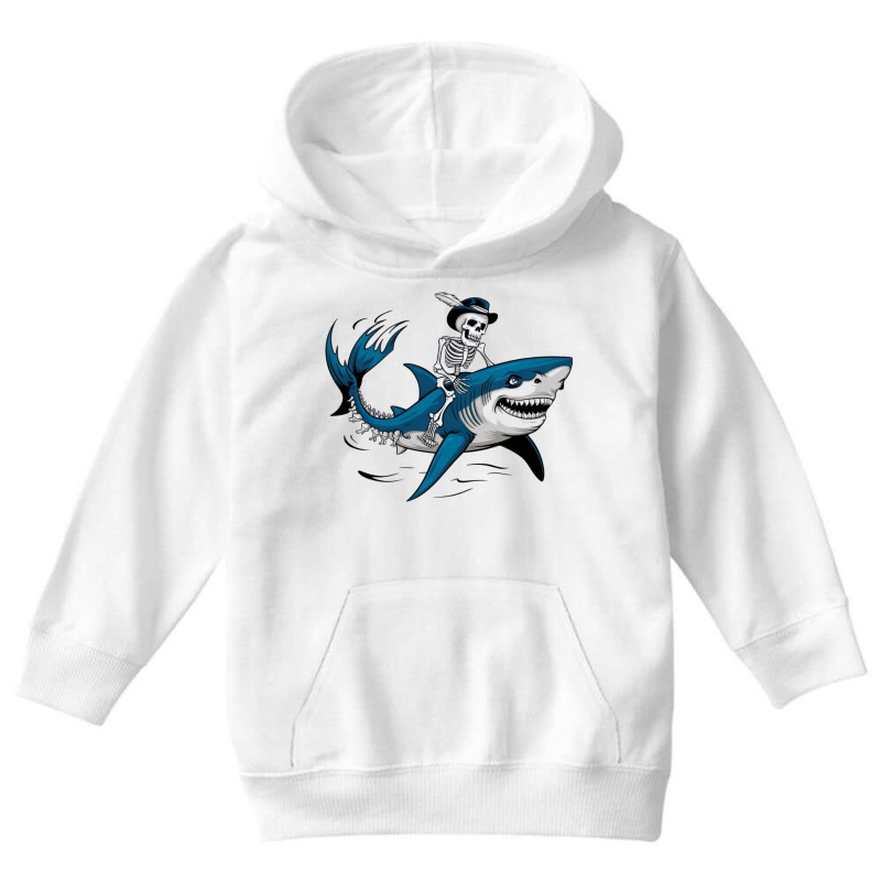 A Skeleton Riding A Shark Youth Hoodie by John Nichols | Artistshot