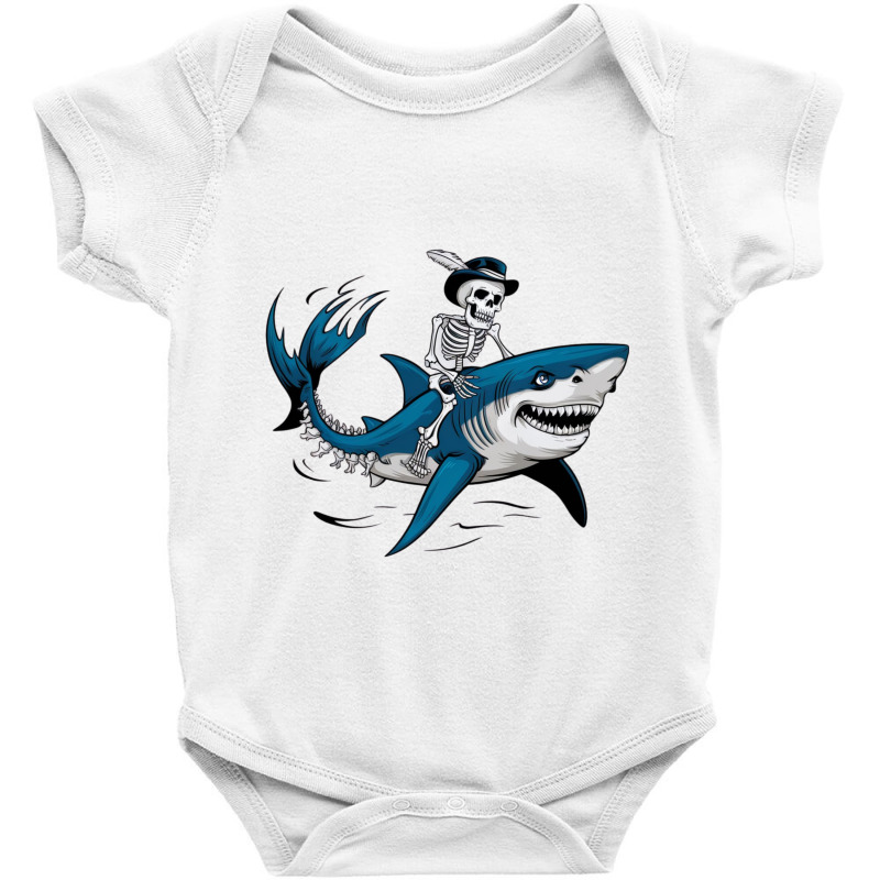 A Skeleton Riding A Shark Baby Bodysuit by John Nichols | Artistshot