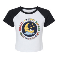 Moonlit Puppy Parade Under The Silver Stars Raglan Crop Top | Artistshot