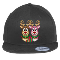 Two Glittery Reindeer Faces Side By Side Flat Bill Snapback Cap | Artistshot