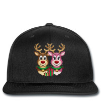 Two Glittery Reindeer Faces Side By Side Printed Hat | Artistshot