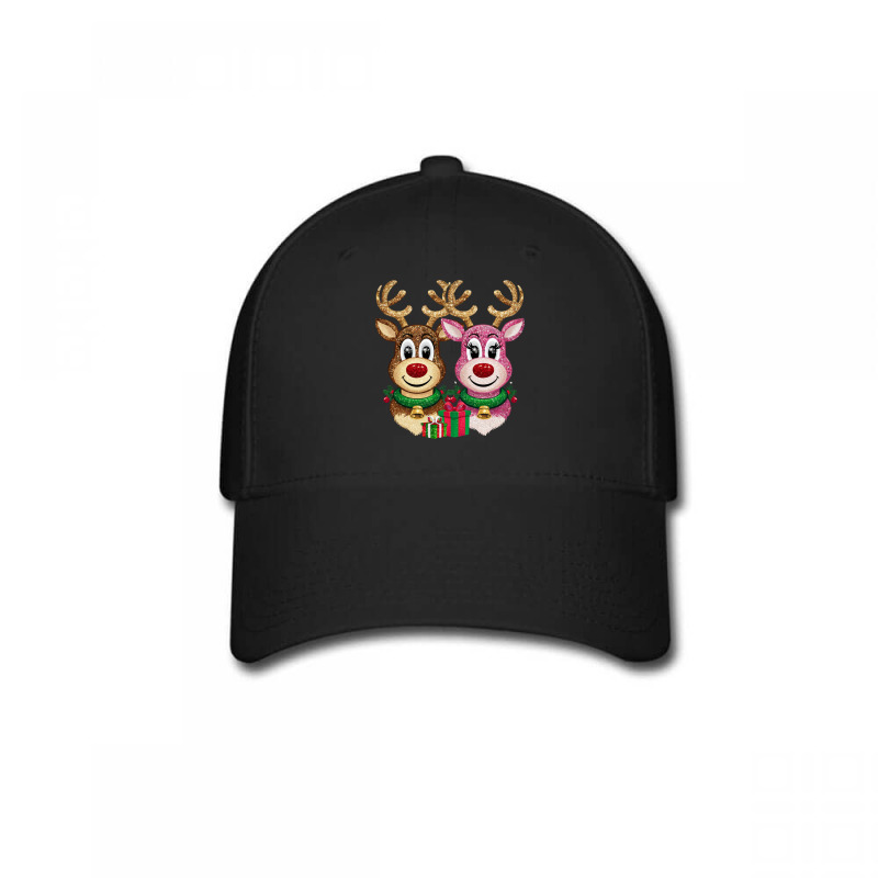 Two Glittery Reindeer Faces Side By Side Baseball Cap by Charity Aduset | Artistshot