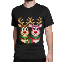 Two Glittery Reindeer Faces Side By Side Classic T-shirt | Artistshot