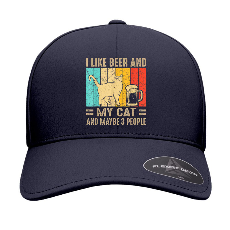 I Like Beer My Cat And Maybe 3 People Retro Line T Shirt Seamless Cap by RoyalStore | Artistshot