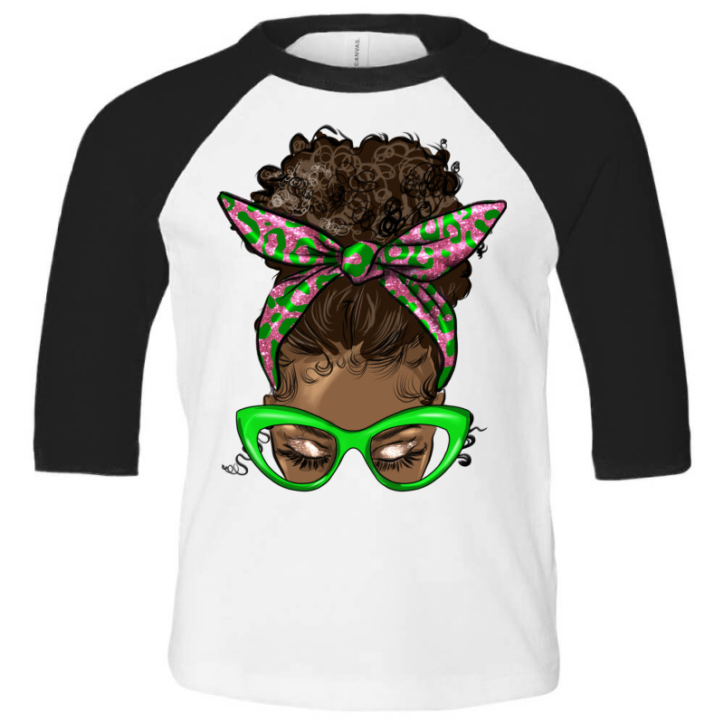 Afro Messy Bun Soror Color Yellow And Solid Pink Toddler 3/4 Sleeve Tee | Artistshot