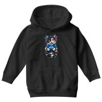 The Cat Dons A Stylish Gamingheadset Youth Hoodie | Artistshot