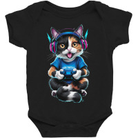 The Cat Dons A Stylish Gamingheadset Baby Bodysuit | Artistshot