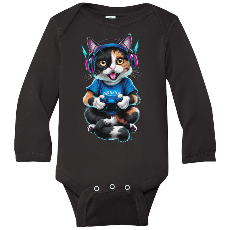 The Cat Dons A Stylish Gamingheadset Long Sleeve Baby Bodysuit by John Nichols | Artistshot