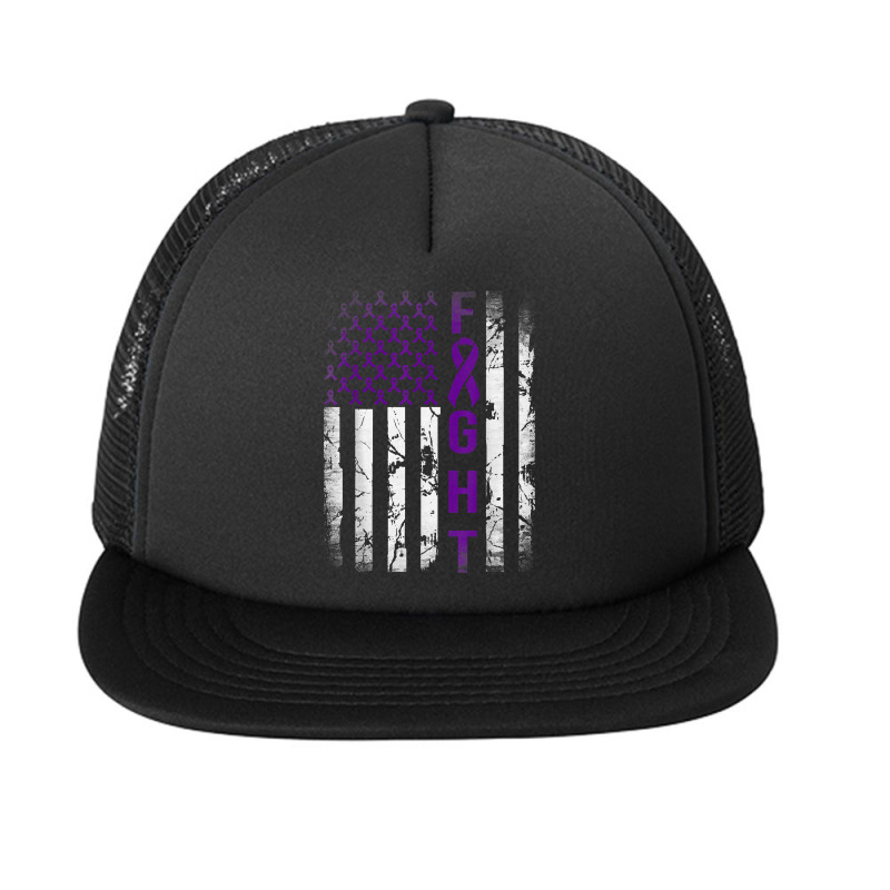 Pancreatic Cancer Awareness, Purple Fight American Flag T Shirt Foam Snapback hat by vazwttopperve | Artistshot