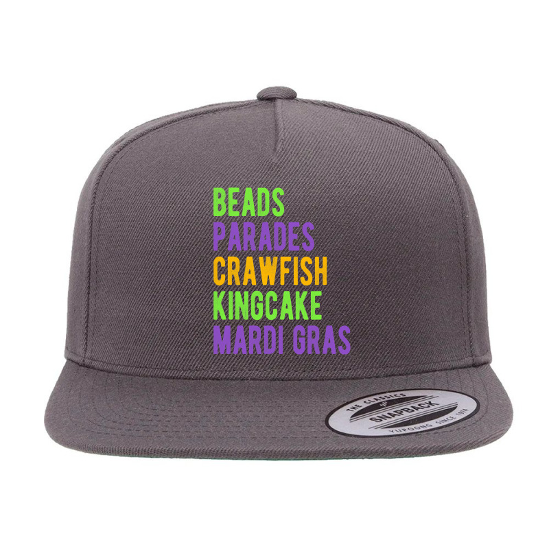 Beads, Parades, Crawfish, Kingcake, Mardi Gras T Shirt 5 Panel Snapback Cap | Artistshot