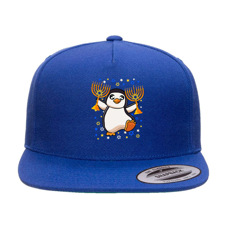 Penguin Bird Chanukah Jewish Menorah Penguin Funny Hanukkah 135 Ice Oc 5 Panel Snapback Cap | Artistshot