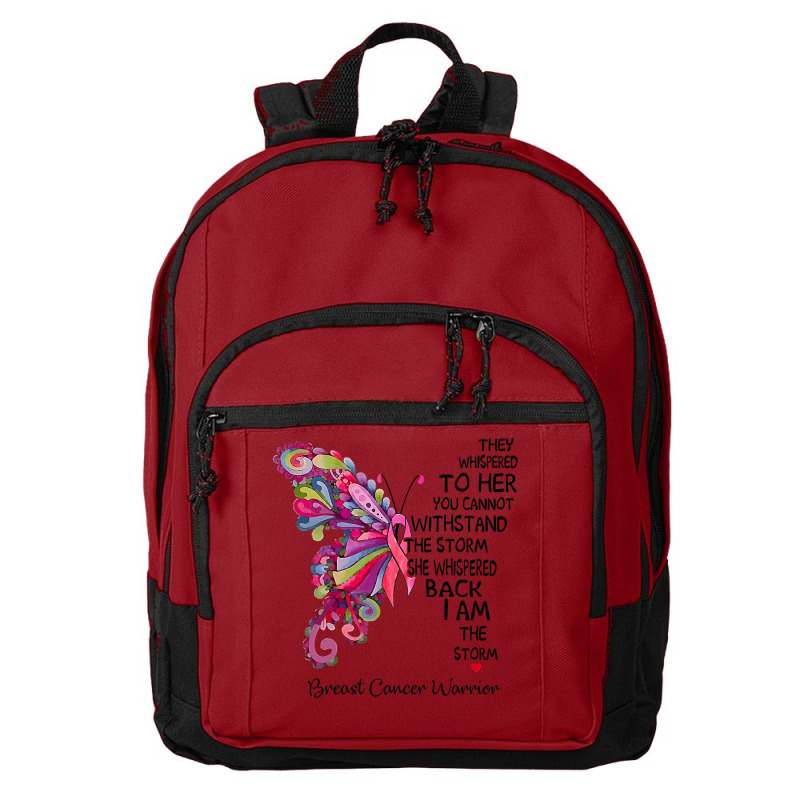 Womens Pink Butterfly I Am The Storm Breast Cancer Warrior T Shirt Basic Backpack | Artistshot