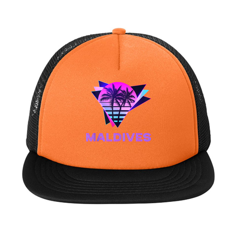 Maldives Retro 80s Palm Tree Vacation Souvenir Tank Top Foam Snapback Hat | Artistshot