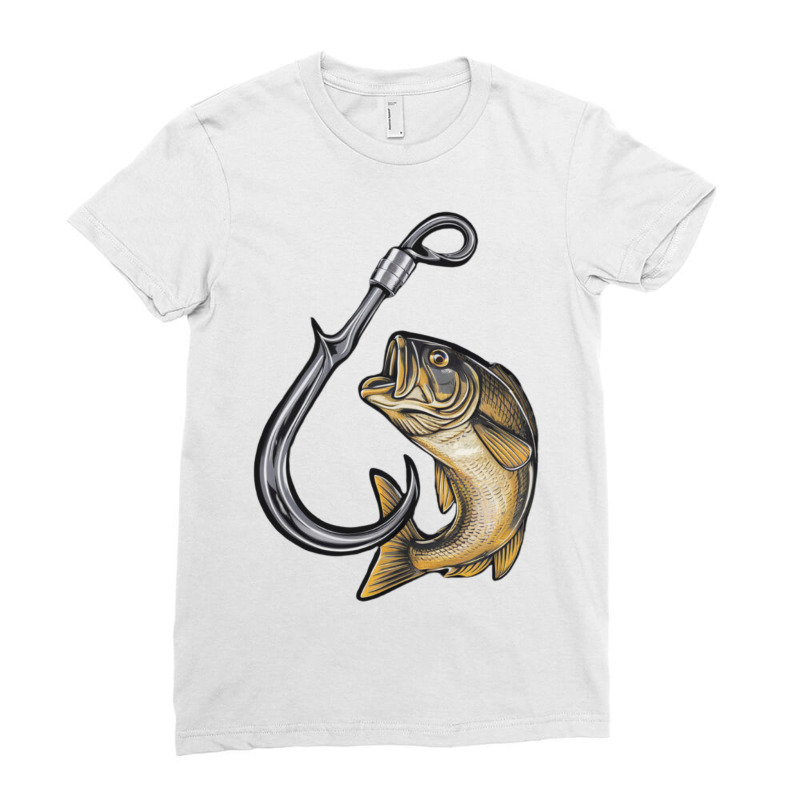 Hooked On Fishing Ladies Fitted T-Shirt by John Nichols | Artistshot