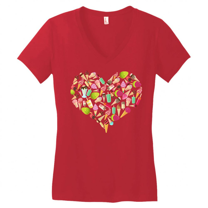 Ice Cream Heart Funny Summer Ice Cream Lover Ice Cream Heart T Shirt Women's V-Neck T-Shirt by keishawnredner | Artistshot