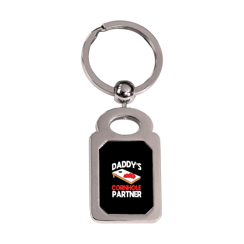 Daddy's Cornhole Partner Father's Day T Shirt Silver Rectangle Keychain | Artistshot