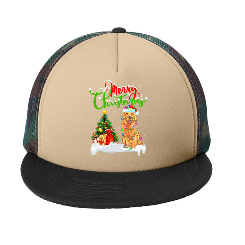 Golden Retriever Dog Xmas Lighting Matching Santa Golden Retriever Dog Foam Snapback hat by permad | Artistshot