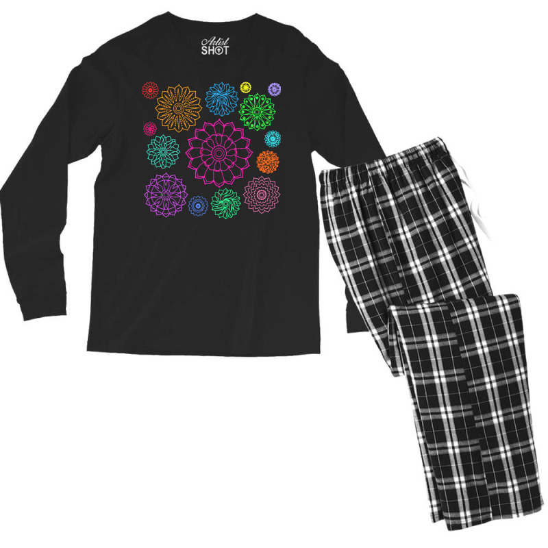 Flower Pattern T  Shirt Colorful Groovy Flower Pattern Outline T  Shir Men's Long Sleeve Pajama Set by exercisebold | Artistshot