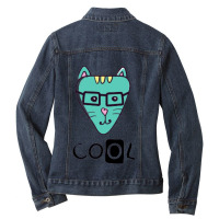 Cool Cat Slogan And Face Cat Ladies Denim Jacket | Artistshot