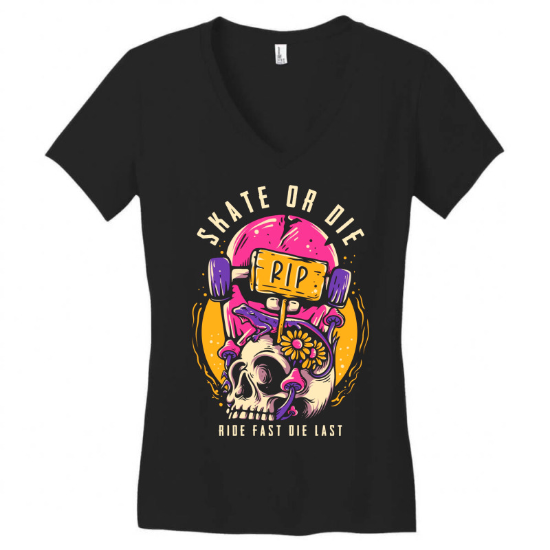 Skate Or Die Skull Vintage Women's V-neck T-shirt | Artistshot