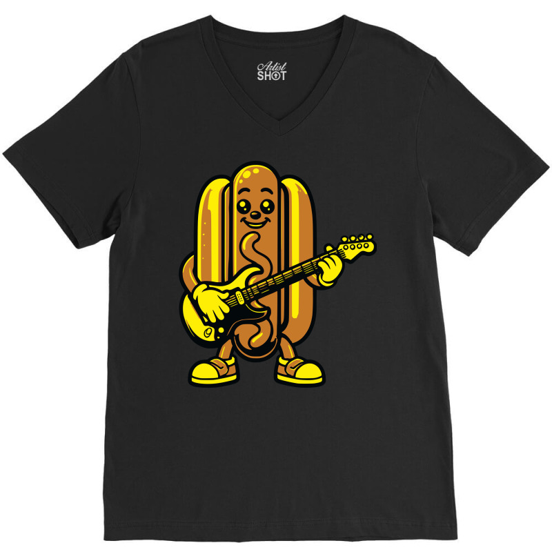 Funny Hotdog Playing Guitar Music V-neck Tee | Artistshot