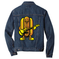 Funny Hotdog Playing Guitar Music Men Denim Jacket | Artistshot