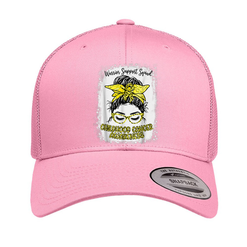 Childhood Cancer Warrior Support Squad Gold Ribbon Messy Bun Retro Trucker Cap | Artistshot