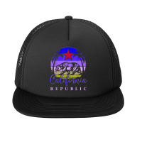 Vintage California Republic Beach Sunset Retro Palm Trees T Shirt Foam Snapback Hat | Artistshot