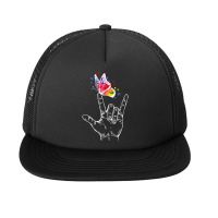 I Love You Hand Sign Language Butterfly Autism Awareness Foam Snapback Hat | Artistshot