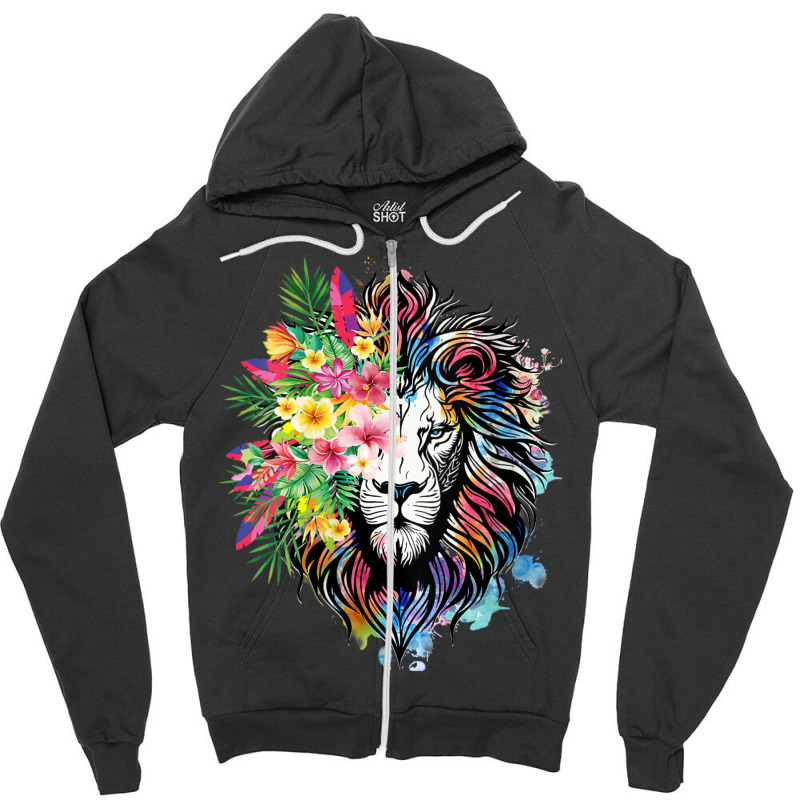 Womens Floral Lion Wild Animals For Lion Lovers Zipper Hoodie by Charity Aduset | Artistshot