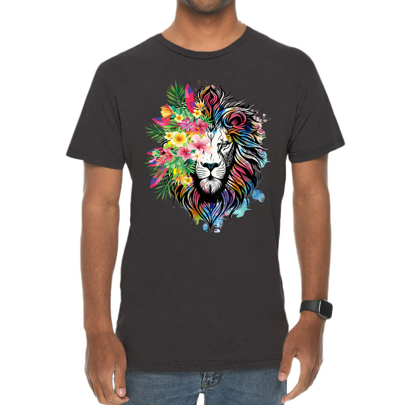 Womens Floral Lion Wild Animals For Lion Lovers Vintage T-Shirt by Charity Aduset | Artistshot