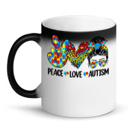 Peace Love Autism Mom Life Messy Bun Blue Autism Awareness T Shirt Magic Mug | Artistshot