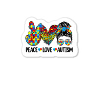 Peace Love Autism Mom Life Messy Bun Blue Autism Awareness T Shirt Sticker | Artistshot