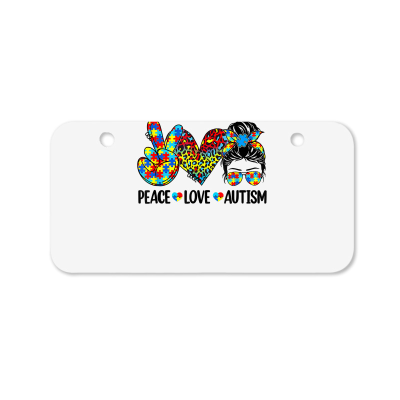 Peace Love Autism Mom Life Messy Bun Blue Autism Awareness T Shirt Bicycle License Plate | Artistshot