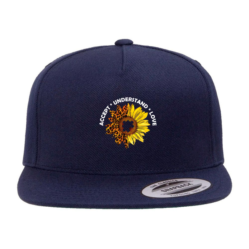 Accept Understand Love Sunflower Leopard Autism Teacher 5 panel snapback cap by LindsayYuh | Artistshot