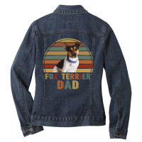 Fox Terrier Dad Retro Vintage Father's Day Gift Ladies Denim Jacket | Artistshot