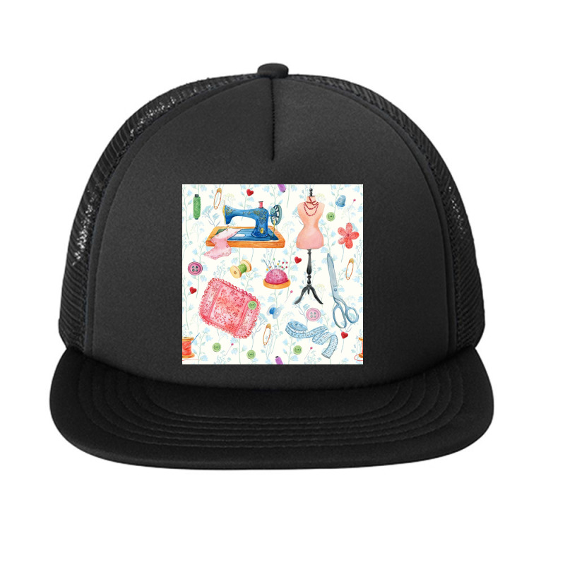 Seamless Pattern Of Fabric, Sewing Machine, Thread, Dummy, Embroidery, Foam Snapback Hat | Artistshot