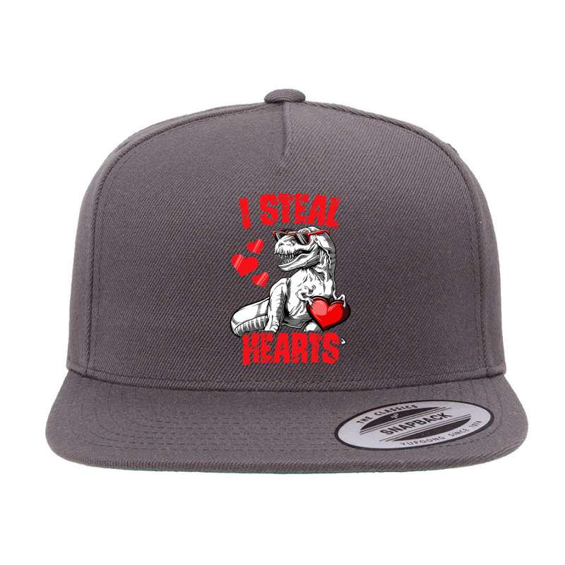 Boys Valentines Day Kids Dinosaur T Rex Lover I Steal Hearts T Shirt 5 Panel Snapback Cap | Artistshot