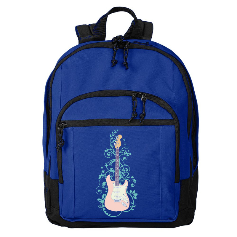 Electric Guitar T  Shirt Pink S  Style Electric Guitar Flowering Vines Basic Backpack | Artistshot