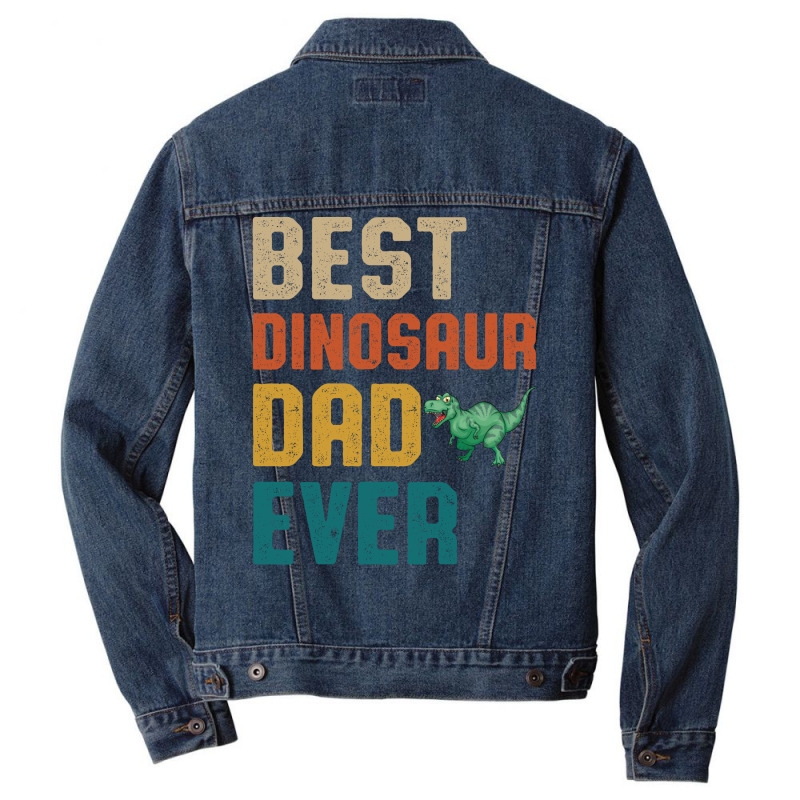 Best Dinosaur Dad Ever Retro Vintage  Father's Day Gift Men Denim Jacket | Artistshot